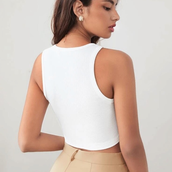 Rib-Knit White High Neck Crop Tank Top - Picture 4 of 16